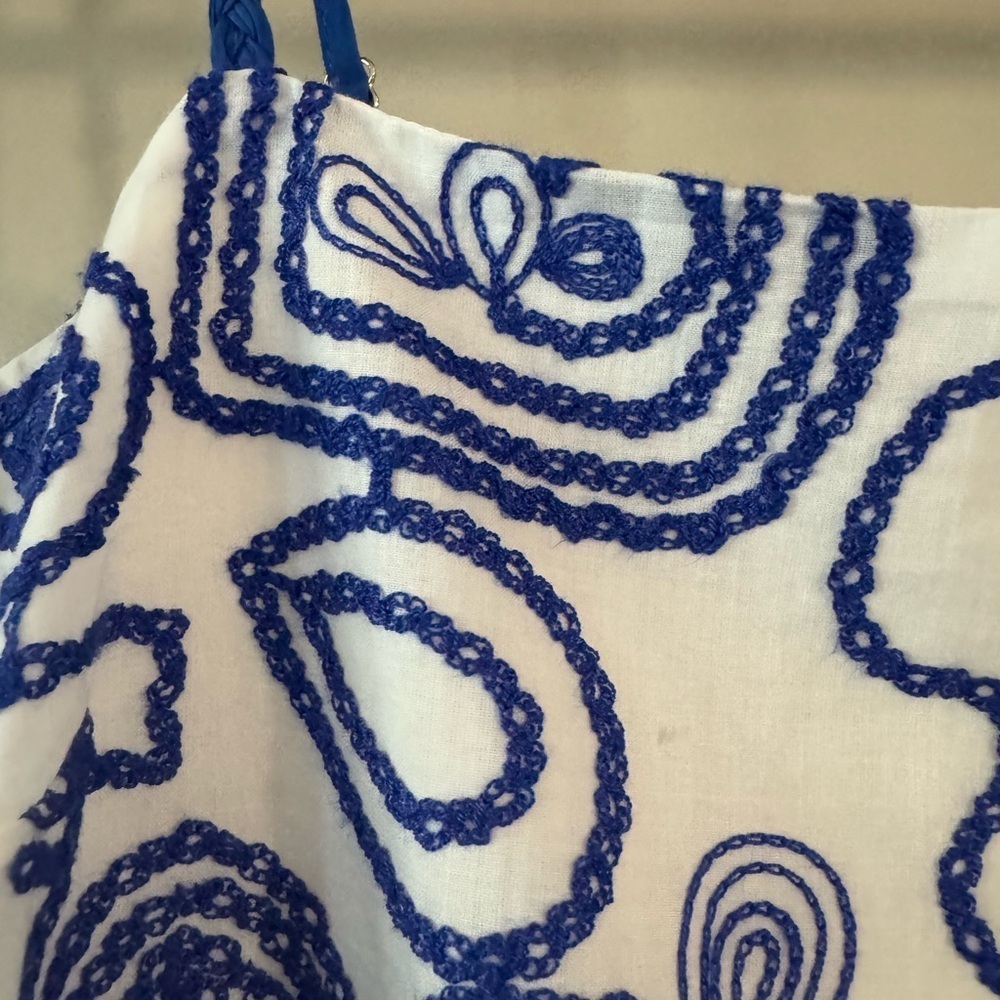Tuckernuck l White & Royal Blue Applique Santorini Mini Dress l M - Picture 7 of 12